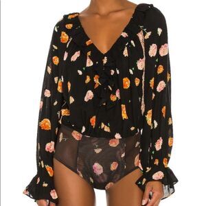 Free People Poppy Floral V-Neck Bodysuit size XS